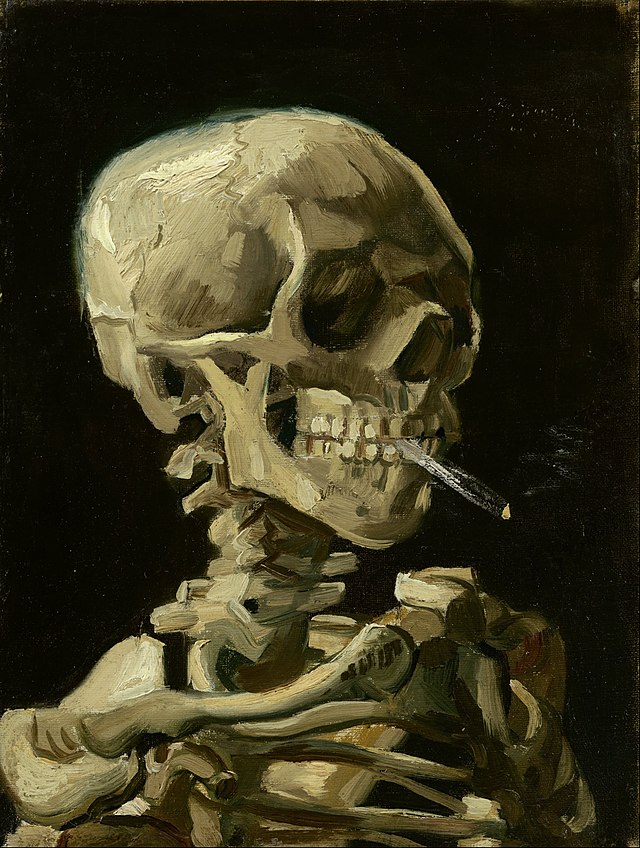 Esqueleto com um cigarro na boca, pintura de Vincent van Gogh